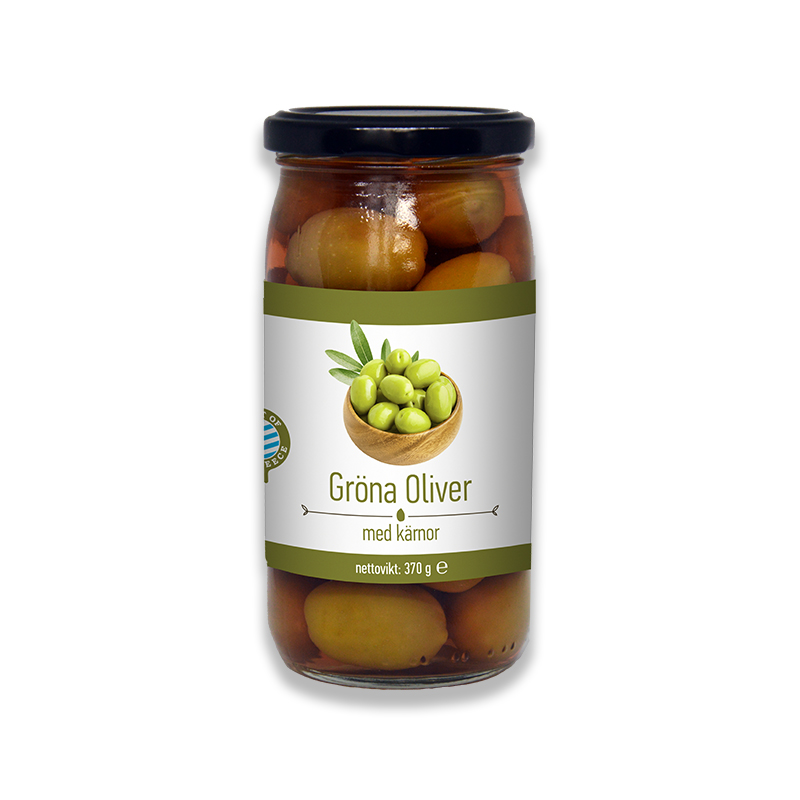 Gröna Oliver med kärnor 370g